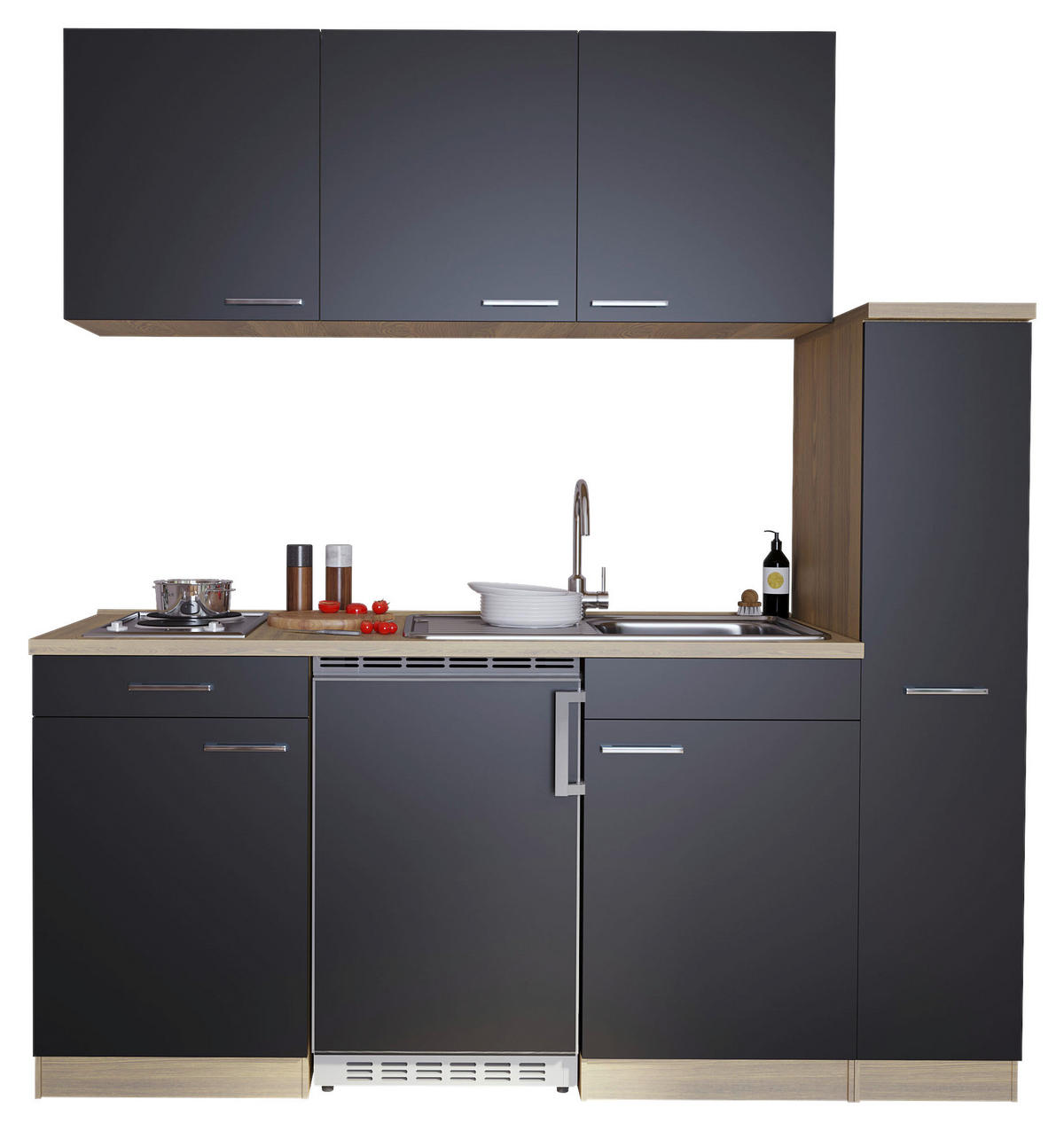 KÜCHENBLOCK 180 cm   in Schwarz  - Eichefarben/Alufarben, Basics, Holzwerkstoff/Kunststoff (180cm) - Respekta