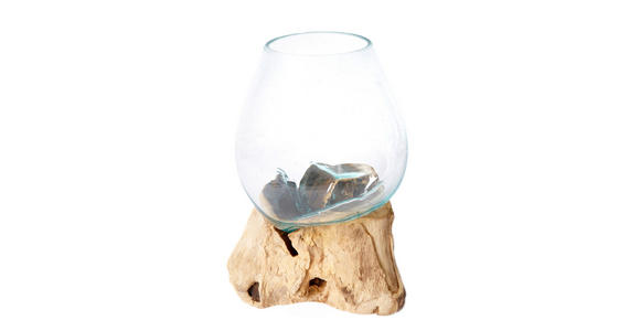 VASE 30 cm - Klar/Transparent, Natur, Glas/Holz (20/30cm) - Ambia Home