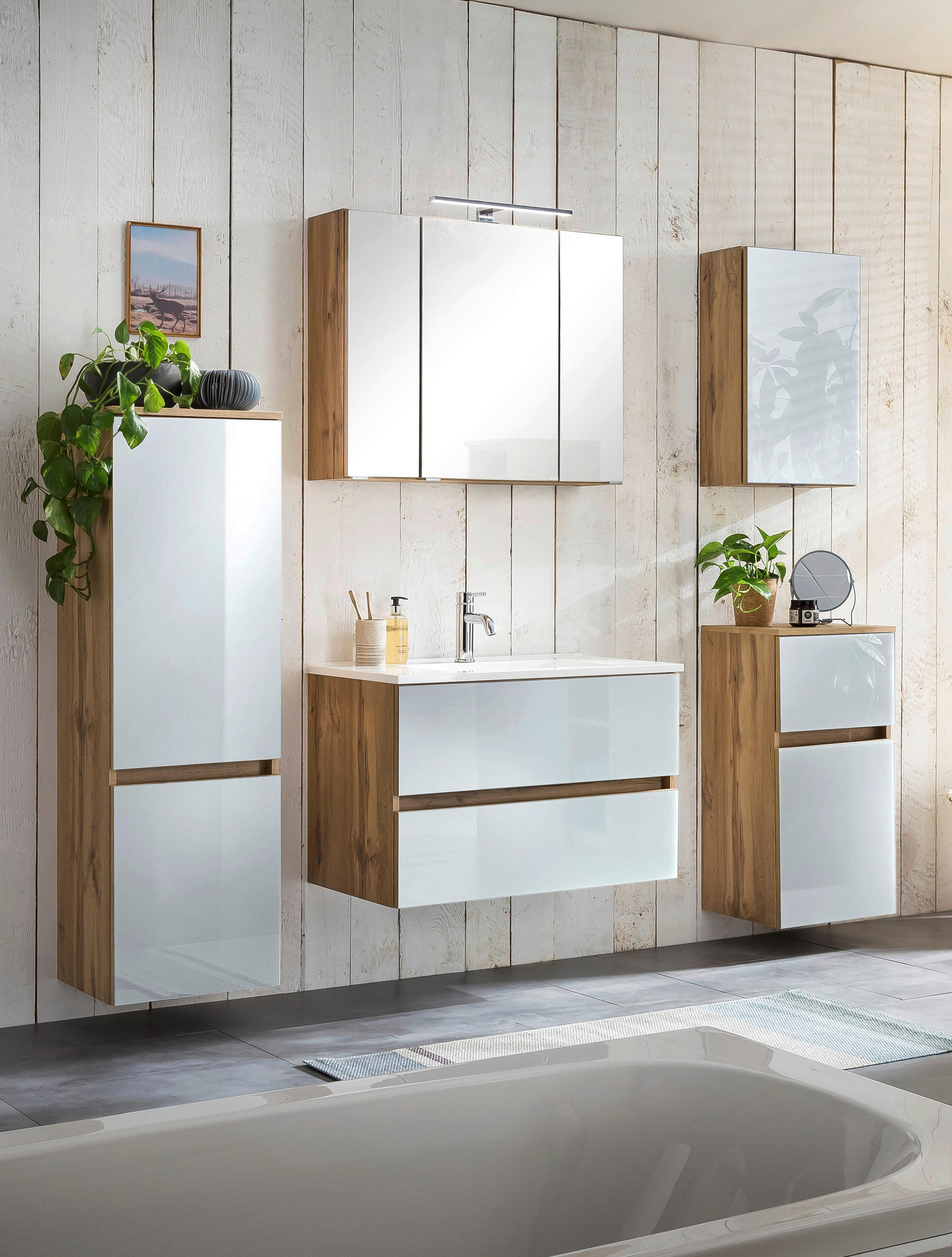 BADEZIMMER  in 160 cm  - Weiss/Eichefarben, Konventionell, Glas/Holzwerkstoff (160cm) - Held