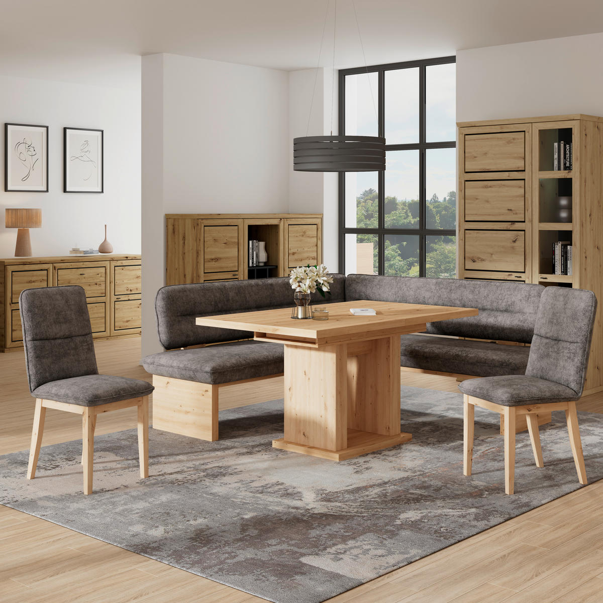 ECKBANK 232/170 cm Webstoff Grau Eiche Sperrholz   - Eichefarben/Grau, KONVENTIONELL, Holz/Textil (232/170cm) - James Wood