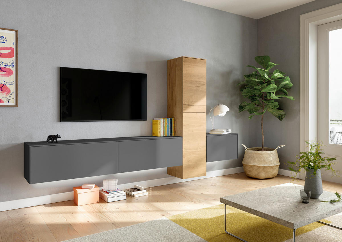 WOHNWAND  in Grau, Eichefarben  282/160/37 cm  - Eichefarben/Grau, Design, Holzwerkstoff (282/160/37cm) - Celina Home