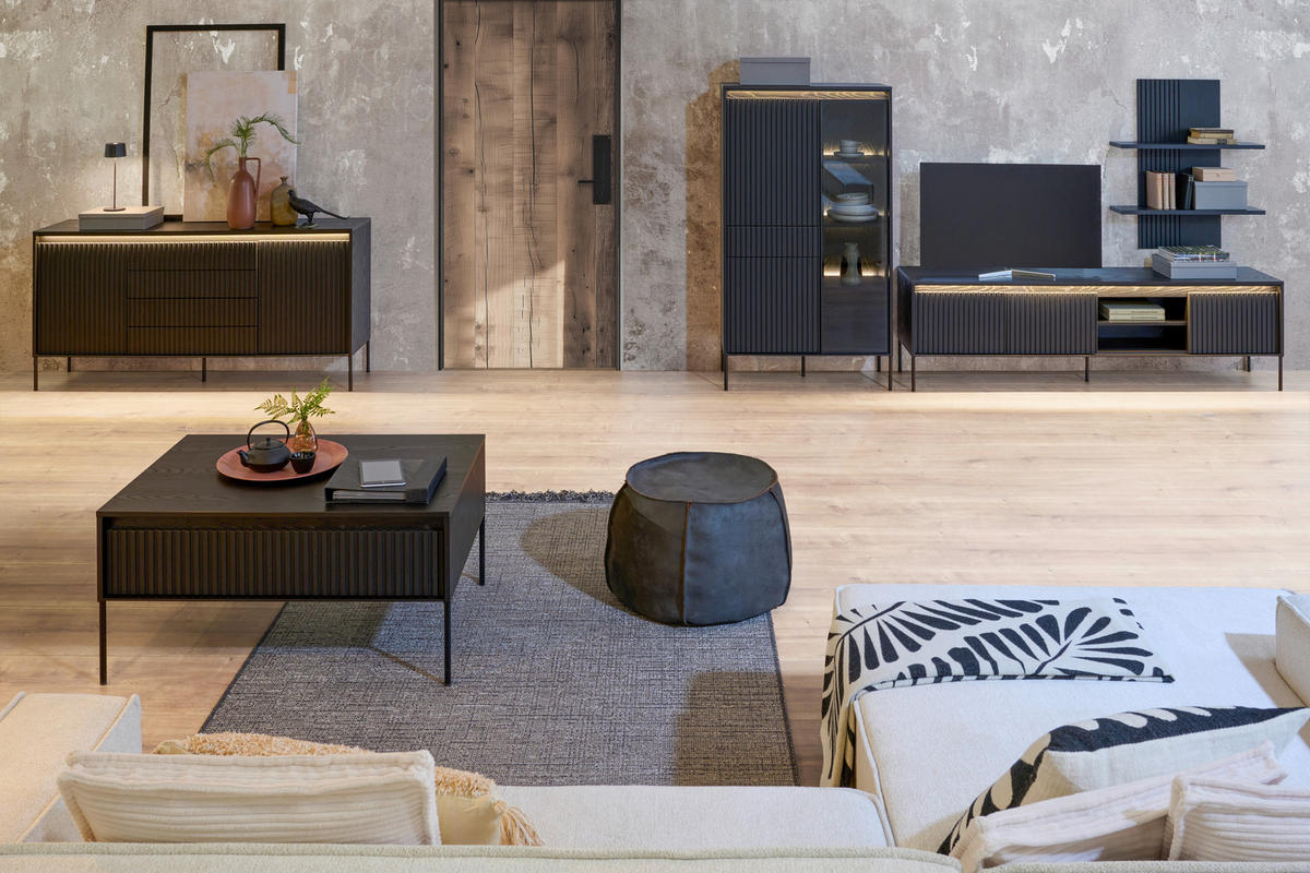 Vitrină, negru  - negru, Trend, sticlă/metal (86/154/40cm) - Hom`in