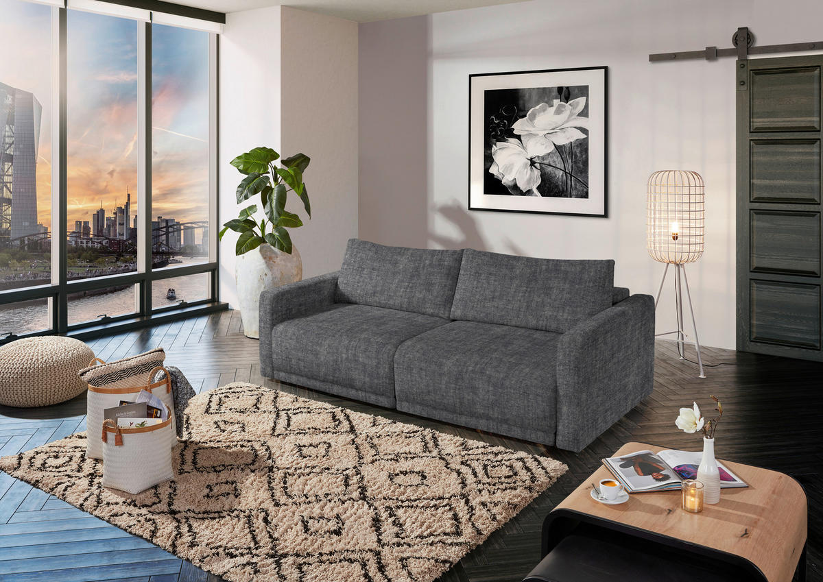 2,5-SITS SOFFA i velour grå  - svart/grå, Design, textil/plast (240/70/125cm) - Livetastic