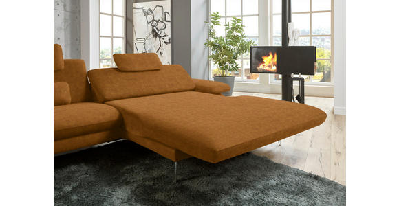 ECKSOFA in Velours Cognac 284/184 cm - Cognac/Schwarz, Design, Textil/Metall (284/184cm) - Dieter Knoll