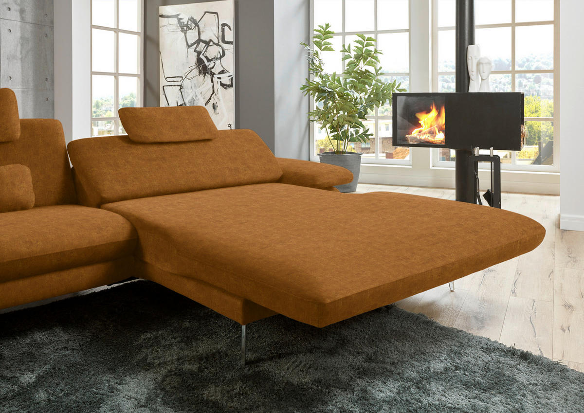 ECKSOFA in Velours Cognac  - Cognac/Schwarz, Design, Textil/Metall (284/184cm) - Dieter Knoll