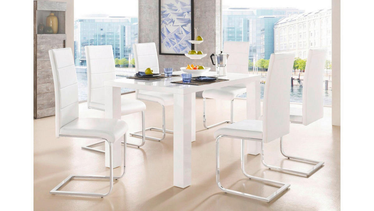 STUHL - Silberfarben/Weiß, Design, Leder/Metall (42/103/44cm) - MID.YOU