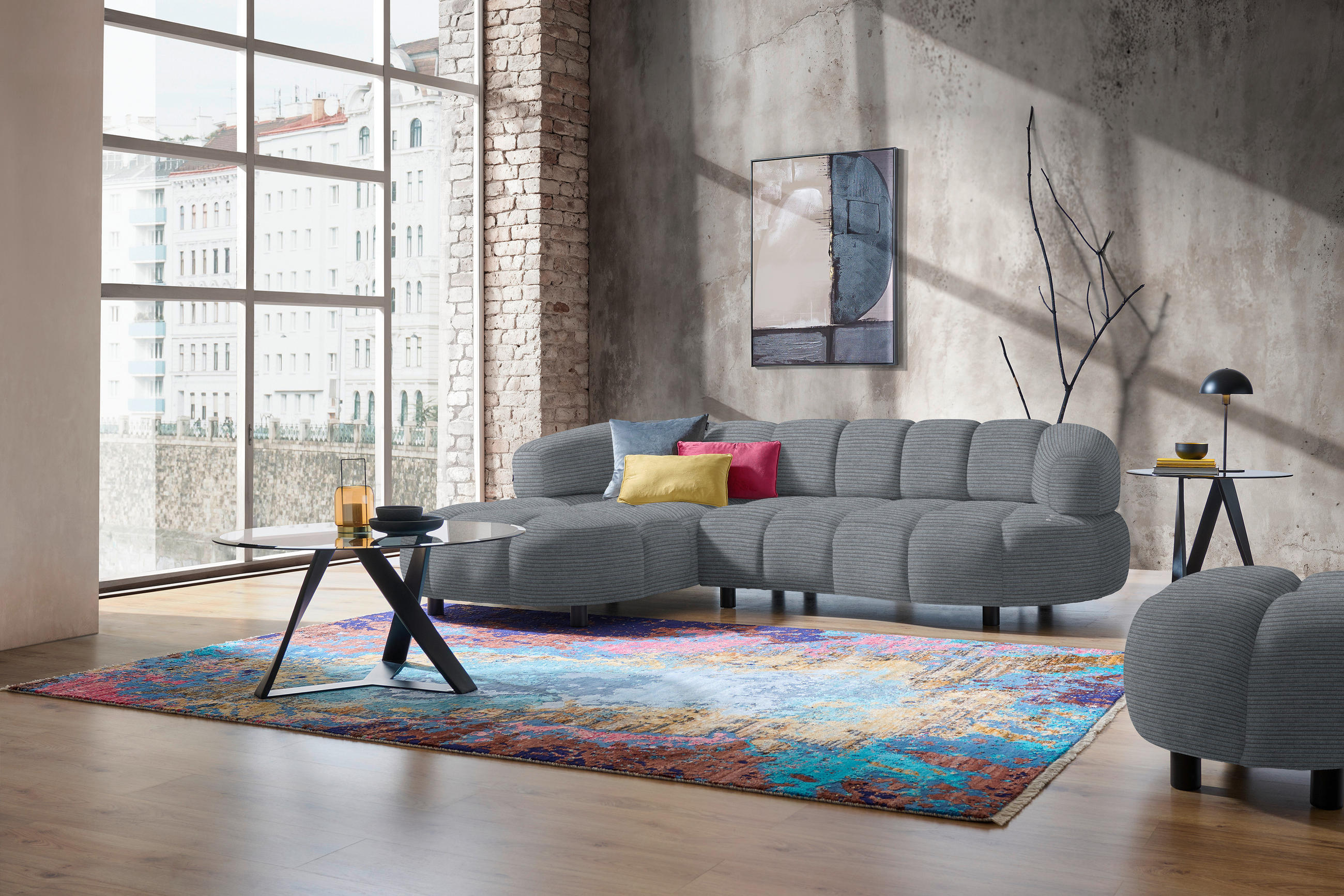 ECKSOFA in Cord, Velours Dunkelgrau  183/284 cm  - Dunkelgrau/Schwarz, Design, Holz/Textil (183/284cm) - Welnova