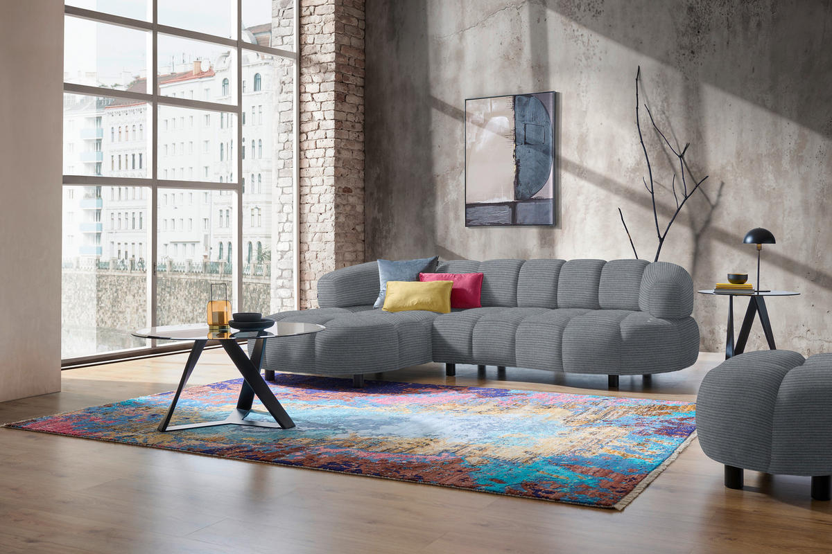 ECKSOFA in Cord, Velours Dunkelgrau  183/284 cm  - Dunkelgrau/Schwarz, Design, Holz/Textil (183/284cm) - Welnova