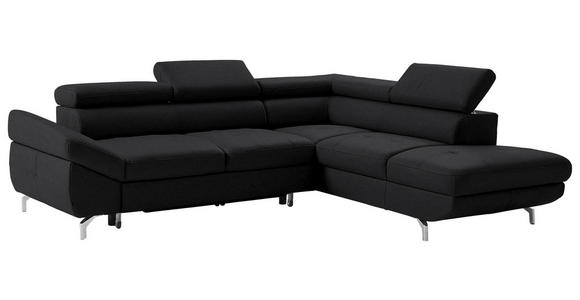 ECKSOFA Schwarz Echtleder  - Silberfarben/Schwarz, Design, Leder/Metall (270/220cm) - Novel