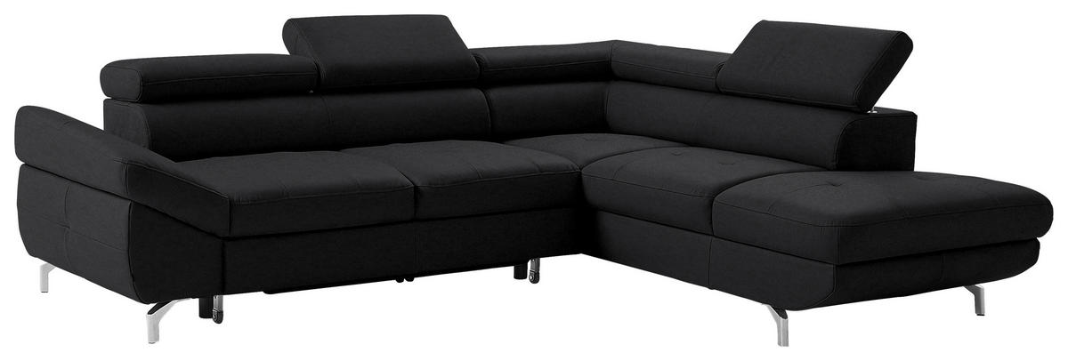 ECKSOFA in Echtleder Schwarz  - Silberfarben/Schwarz, Design, Leder/Metall (270/220cm) - Novel