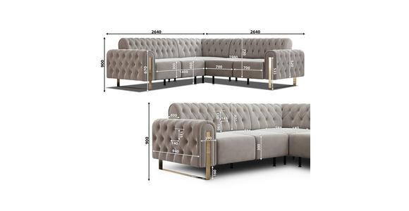 ECKSOFA  in Velours Beige  264/264 cm  - Beige/Goldfarben, KONVENTIONELL, Textil/Metall (264/264cm) - Carryhome