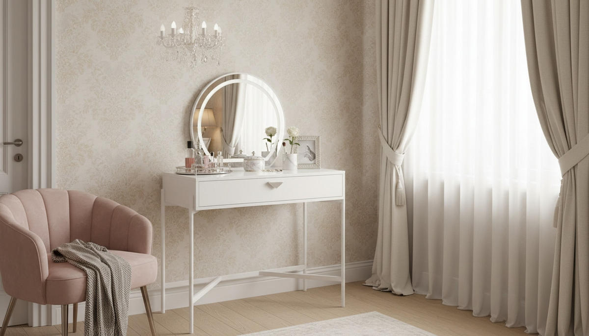 SCHMINKTISCH 90/40/132 cm, Weiss  - Weiss/Alufarben, Trend, Glas/Holzwerkstoff (90/40/132cm) - Milino