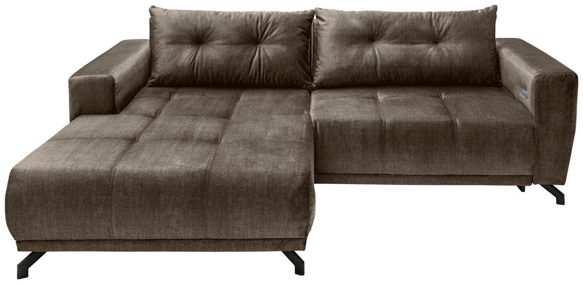 ECKSOFA in Velours Braun  177/246 cm  - Schwarz/Braun, MODERN, Textil/Metall (177/246cm) - MID.YOU