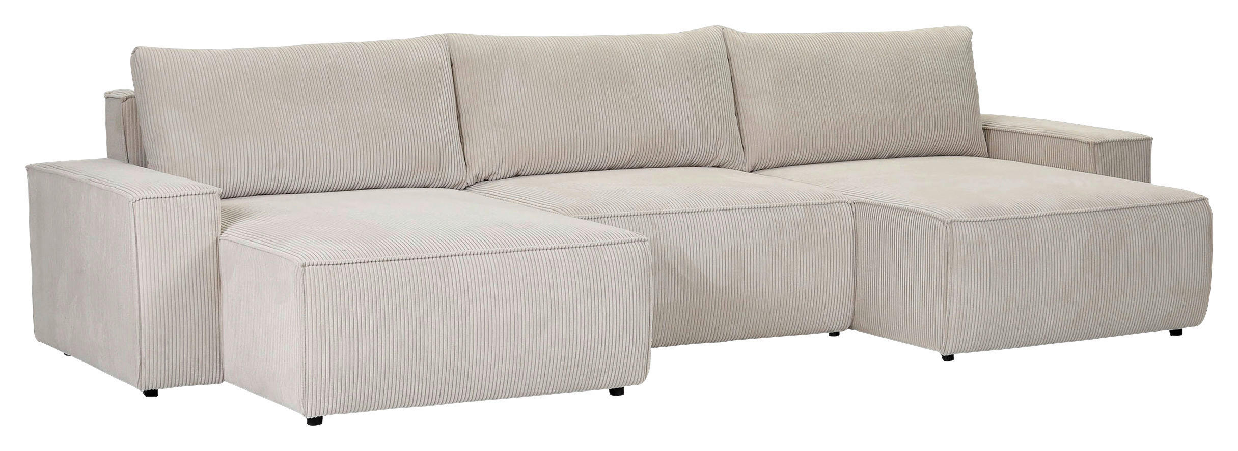 WOHNLANDSCHAFT Naturfarben Cord  - Schwarz/Naturfarben, KONVENTIONELL, Kunststoff/Textil (155/348/155cm) - Carryhome