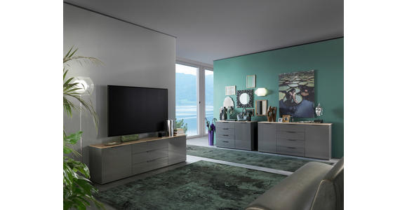 LOWBOARD Galaverna  in 200/61/44,4 cm  - Grau Hochglanz/Anthrazit, Design, Holzwerkstoff (200/61/44,4cm) - Carryhome