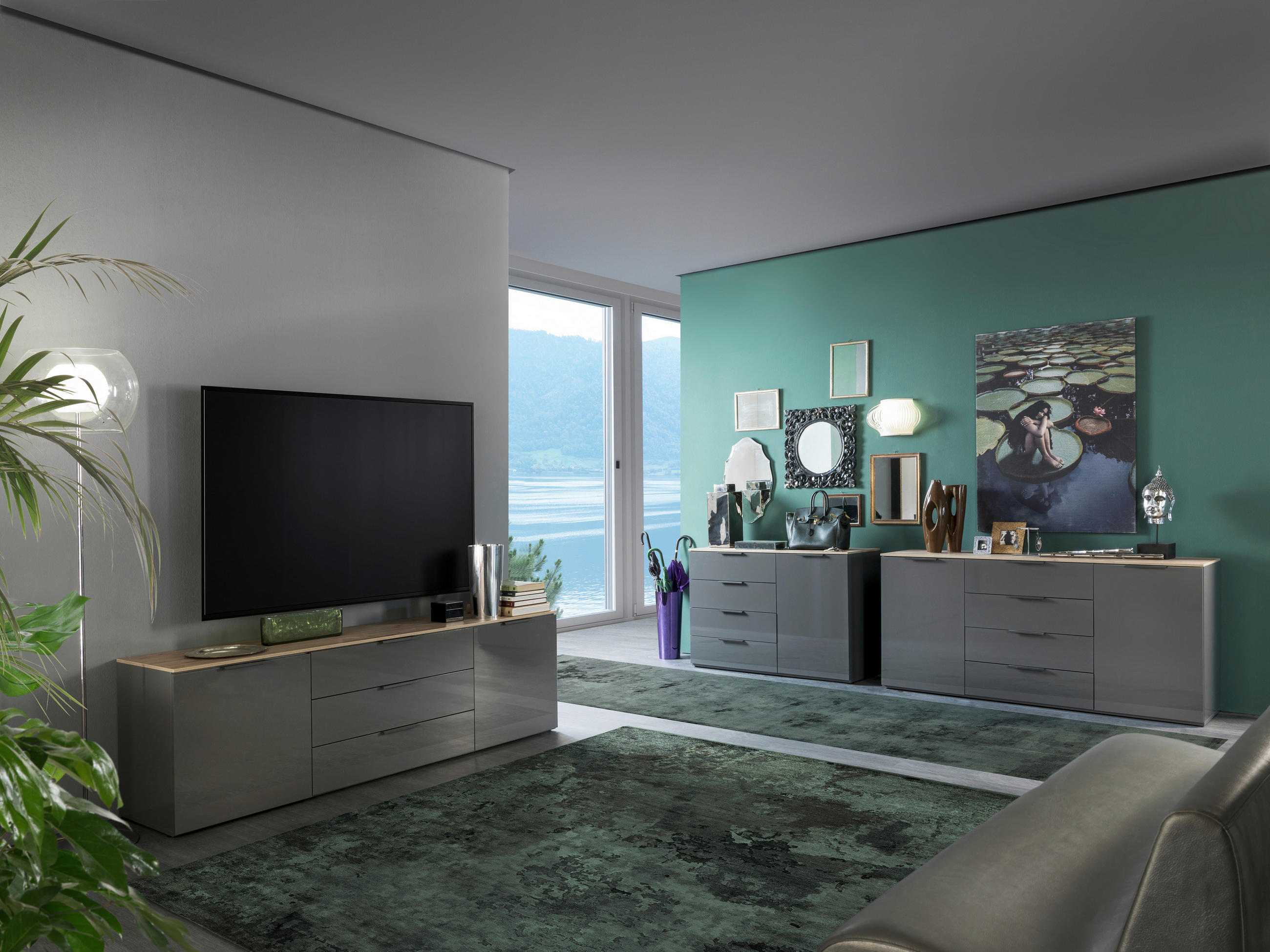 LOWBOARD Galaverna  in 200/61/44,4 cm  - Grau Hochglanz/Anthrazit, Design, Holzwerkstoff (200/61/44,4cm) - Carryhome