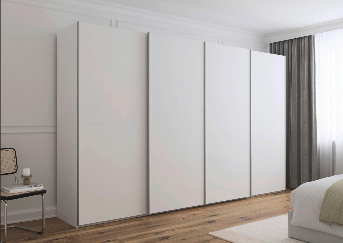 SCHWEBETÜRENSCHRANK 360/236/68 cm 4-türig Weiß  - Alufarben/Weiß, Basics, Holzwerkstoff/Metall (360/236/68cm) - Novel