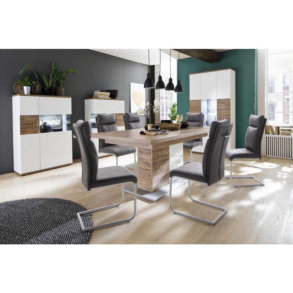 Thumbnail - Livetastic Highboard Colombo, Weiß, Eiche, Glas, Holzwerkstoff, 90x135x37 cm, Made in EU, Wohnzimmer, Kommoden & Sideboa...
