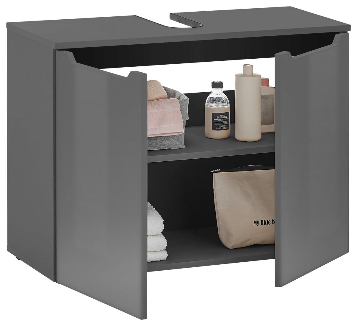 WASCHBECKENUNTERSCHRANK 80/60/35 cm  - Anthrazit/Anthrazit Hochglanz, KONVENTIONELL, Holzwerkstoff/Kunststoff (80/60/35cm) - home24