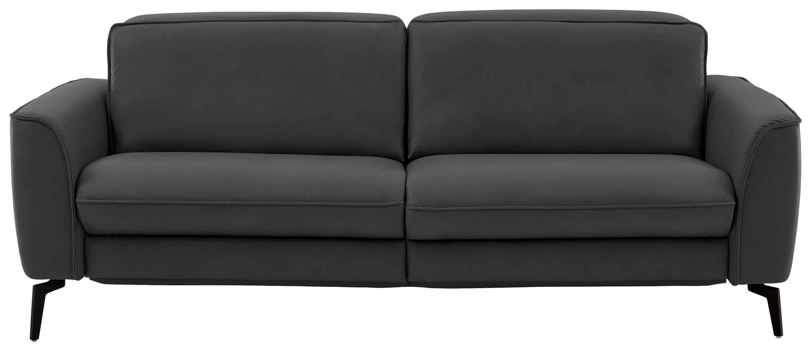 3-SITZER-SOFA in Echtleder Schieferfarben  - Schieferfarben/Schwarz, Natur, Leder/Metall (222/81/110cm) - Valdera