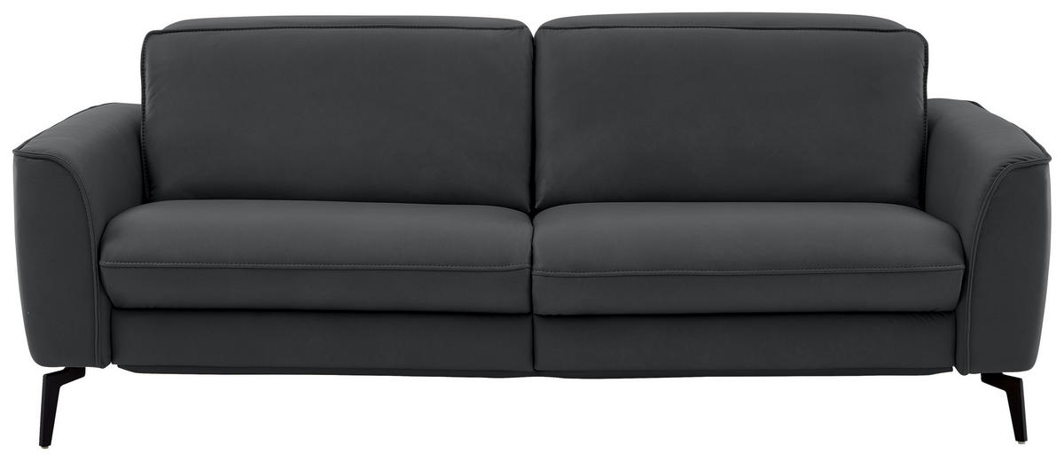 3-SITZER-SOFA in Echtleder Schieferfarben  - Schieferfarben/Schwarz, Natur, Leder/Metall (222/81/110cm) - Valdera