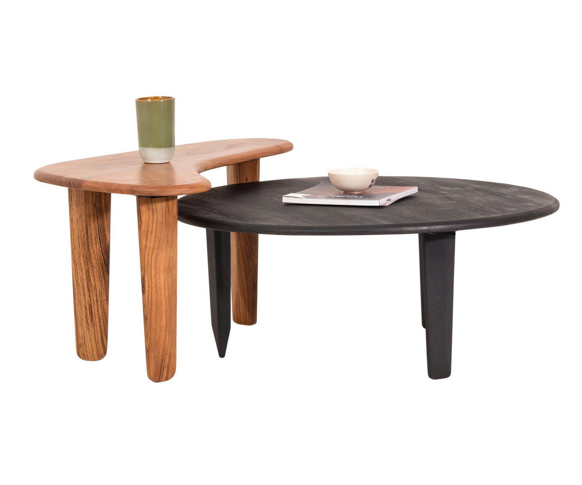 COUCHTISCH Akazie massiv 80/40/50 cm Naturfarben, Schwarz  - Schwarz/Naturfarben, KONVENTIONELL, Holz (80/40/50cm) - Livetastic