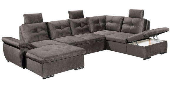 WOHNLANDSCHAFT in Mikrovelours Graubraun - Graubraun/Schwarz, KONVENTIONELL, Kunststoff/Textil (127/334/217cm) - Carryhome