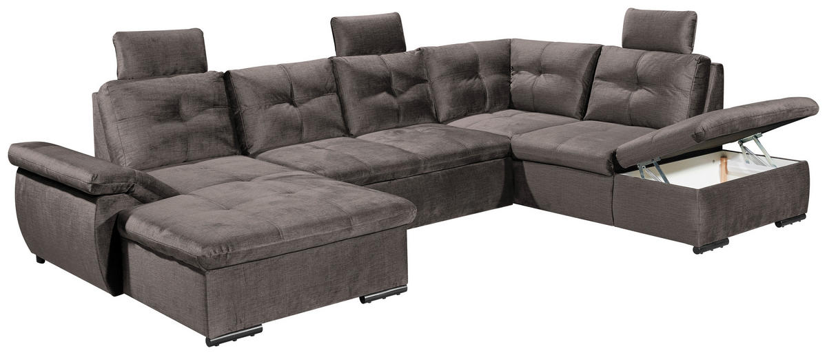 WOHNLANDSCHAFT Graubraun Mikrovelours  - Graubraun/Schwarz, KONVENTIONELL, Kunststoff/Textil (127/334/217cm) - Carryhome