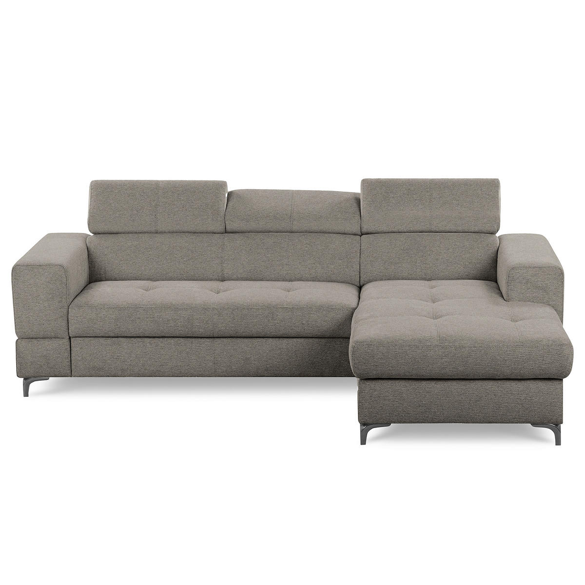 ECKSOFA TORINO Graphitfarben Chenille Bettkasten, Kopfteilverstellung  - Schwarzchrom/Graphitfarben, Design, Textil/Metall (247/173cm) - Livetastic