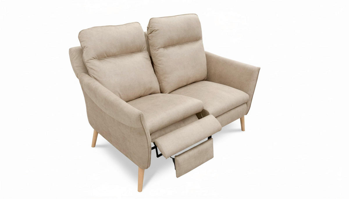 2-SITZER-SOFA Mikrofaser Beige  - Beige/Buchefarben, Design, Holz/Textil (145/110/92cm) - Livetastic