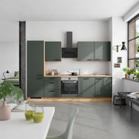 KÜCHENBLOCK Easytouch 300 cm  in Eichefarben, Dunkelgrün  - Dunkelgrün/Eichefarben, MODERN, Holzwerkstoff/Metall (300cm) - Nobilia