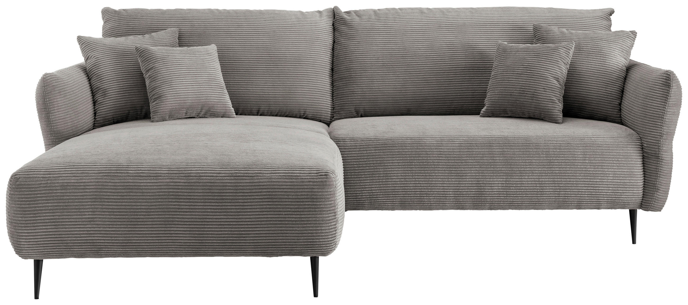 ECKSOFA Graubraun Cord Zierkissen, Rückenkissen, Armteilverstellung  - Graubraun/Schwarz, Design, Textil/Metall (178/264-302cm) - P & B