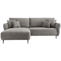 ECKSOFA 178/264-302 cm  in Cord Graubraun Zierkissen, Rückenkissen, Armteilverstellung  178/264-302 cm  - Graubraun/Schwarz, Design, Textil/Metall (178/264-302cm) - P & B