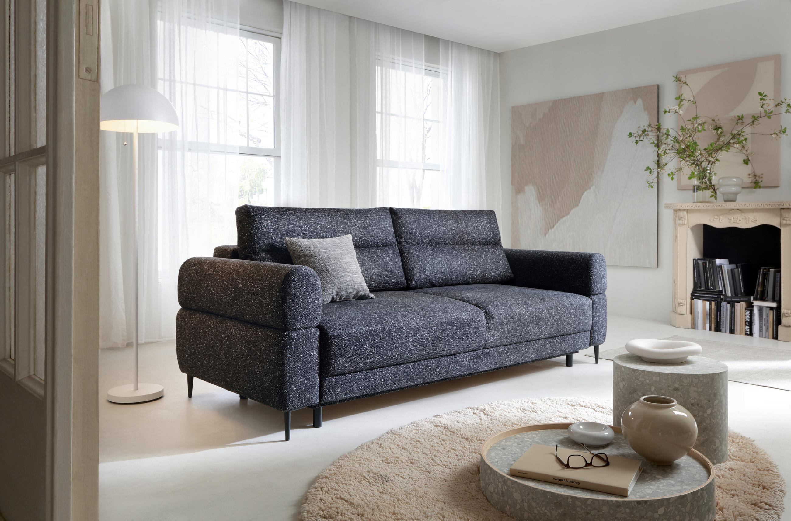 SCHLAFSOFA Nordic in Velours Blau  - Blau/Schwarz, Basics, Textil/Metall (232/94/102cm) - Livetastic