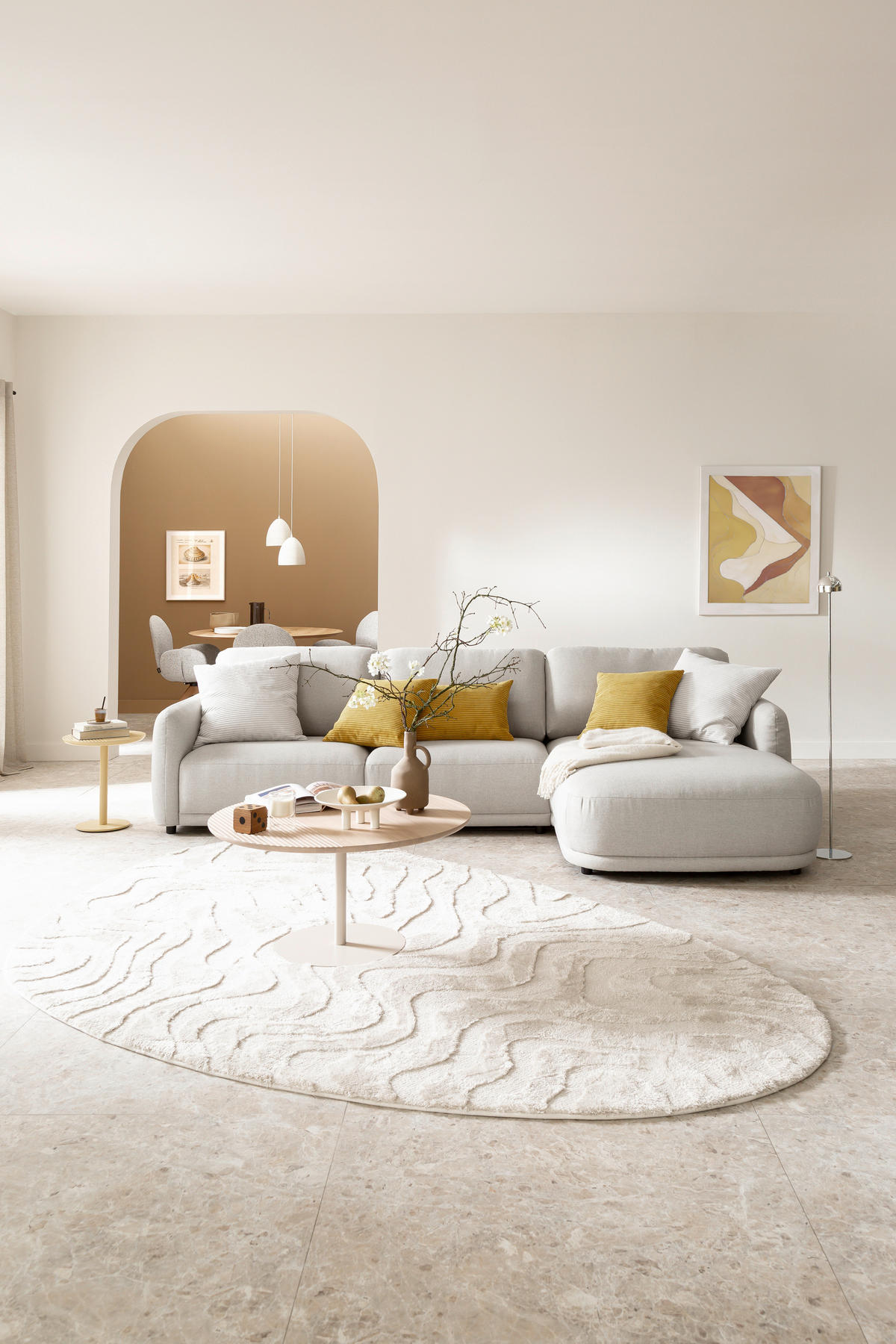 ECKSOFA  in Chenille Naturfarben  318/188 cm  - Schwarz/Naturfarben, Design, Kunststoff/Textil (318/188cm) - Schöner Wohnen