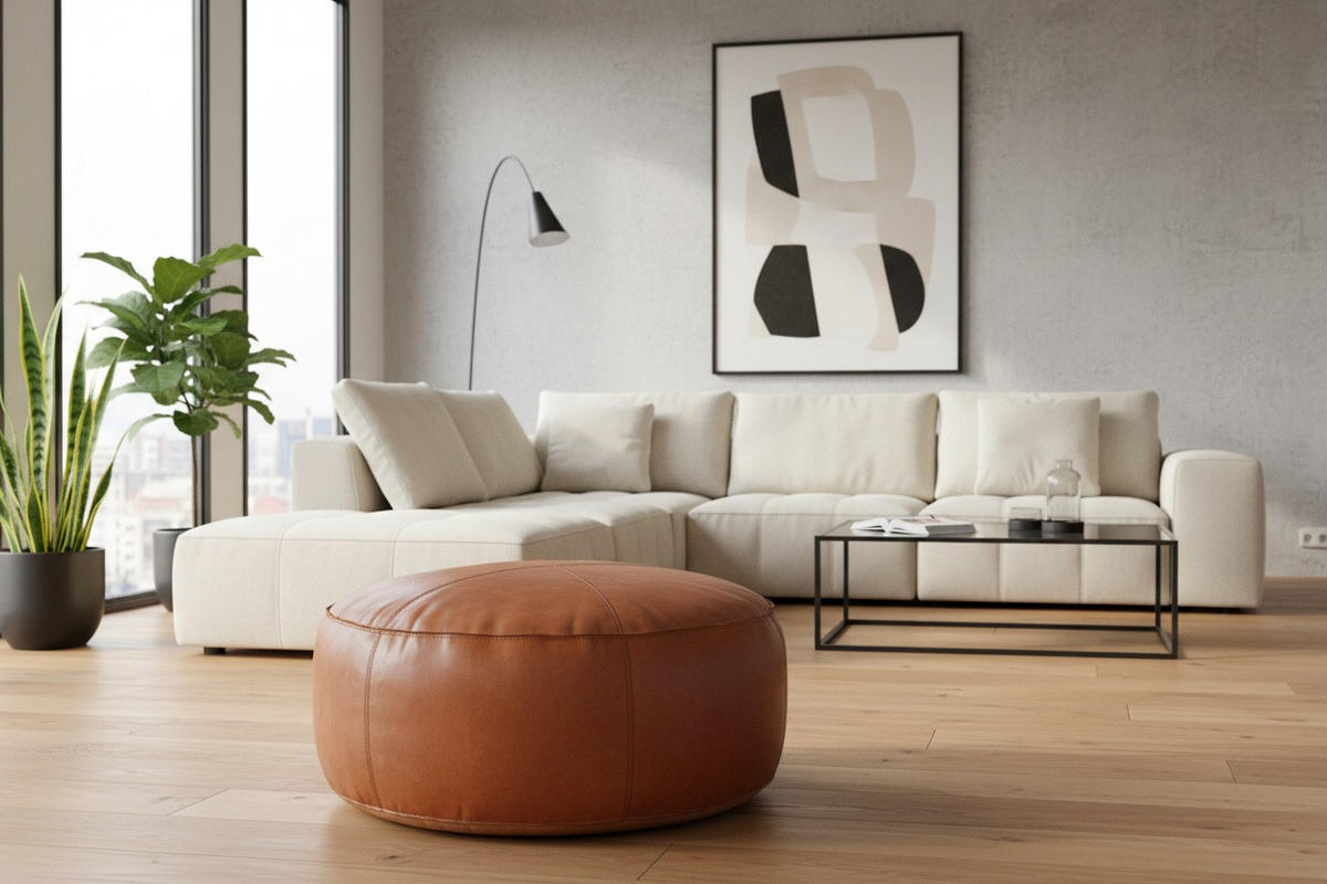 HOCKER Echtleder Cognac  - Cognac, LIFESTYLE, Leder (60/30/60cm) - Landscape
