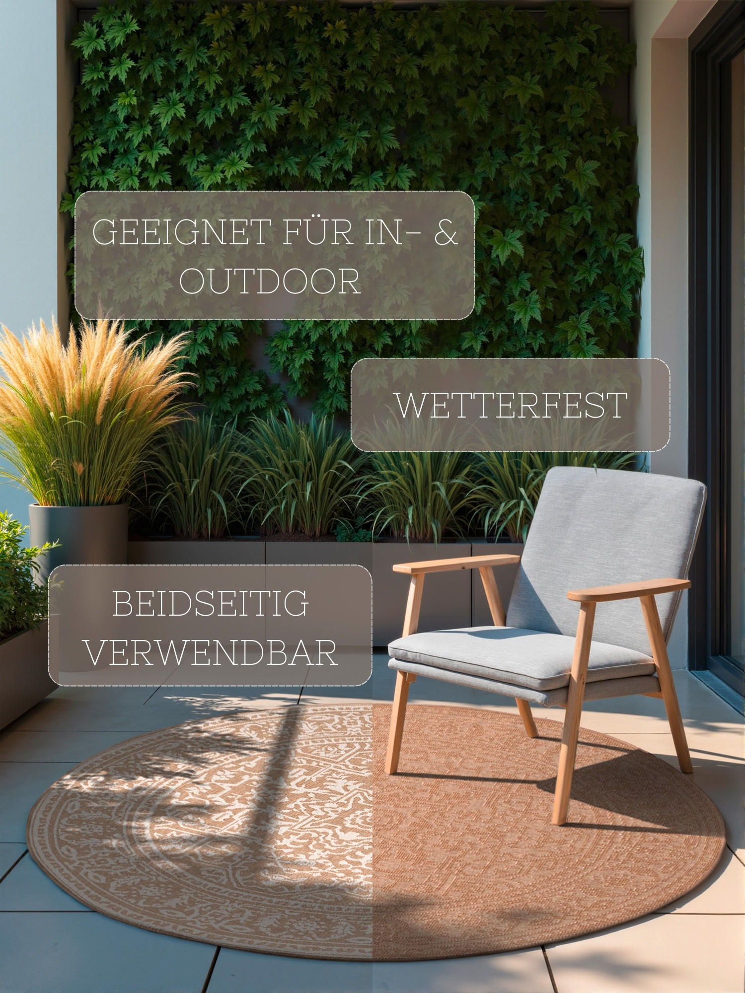 OUTDOORTEPPICH 160 cm Duet Weiß, Sandfarben  - Sandfarben/Weiß, Design, Kunststoff (160cm)