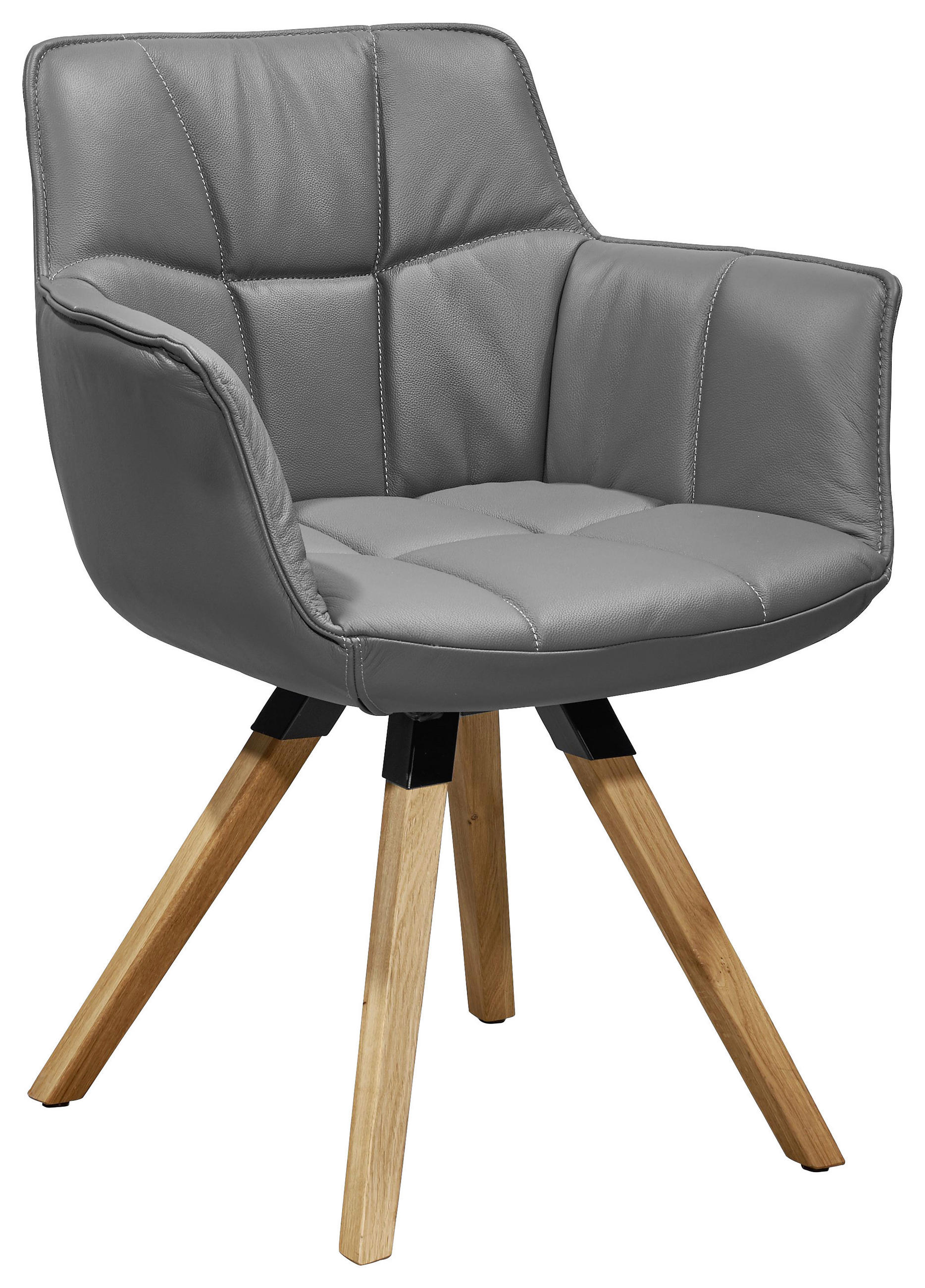 ARMLEHNSTUHL  in Echtleder pigmentiert  - Eichefarben/Dunkelgrau, Design, Leder/Holz (67/85/60cm) - Musterring