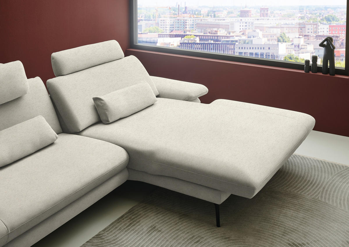 ECKSOFA  in Chenille, Flachgewebe Naturfarben  284/180 cm  - Schwarz/Naturfarben, Design, Textil/Metall (284/180cm) - Dieter Knoll