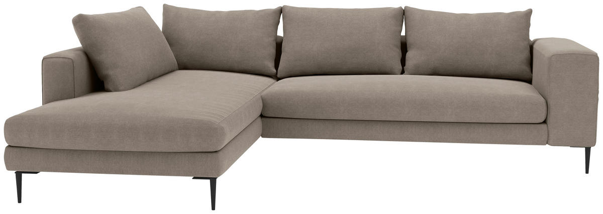 ECKSOFA Struktur Taupe  - Taupe/Schwarz, Modern, Textil/Metall (210/295cm) - Trendmanufaktur
