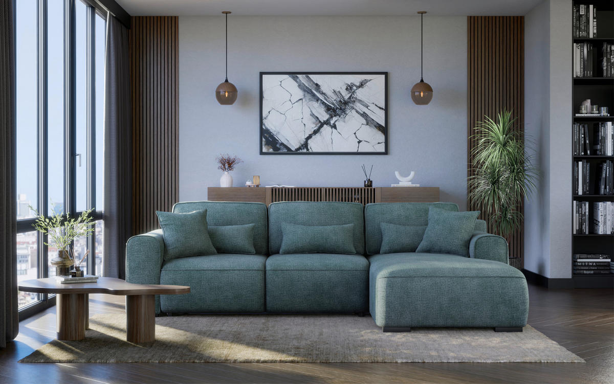 ECKSOFA Blau Chenille  - Blau/Grau, KONVENTIONELL, Kunststoff/Textil (293/205cm) - Carryhome