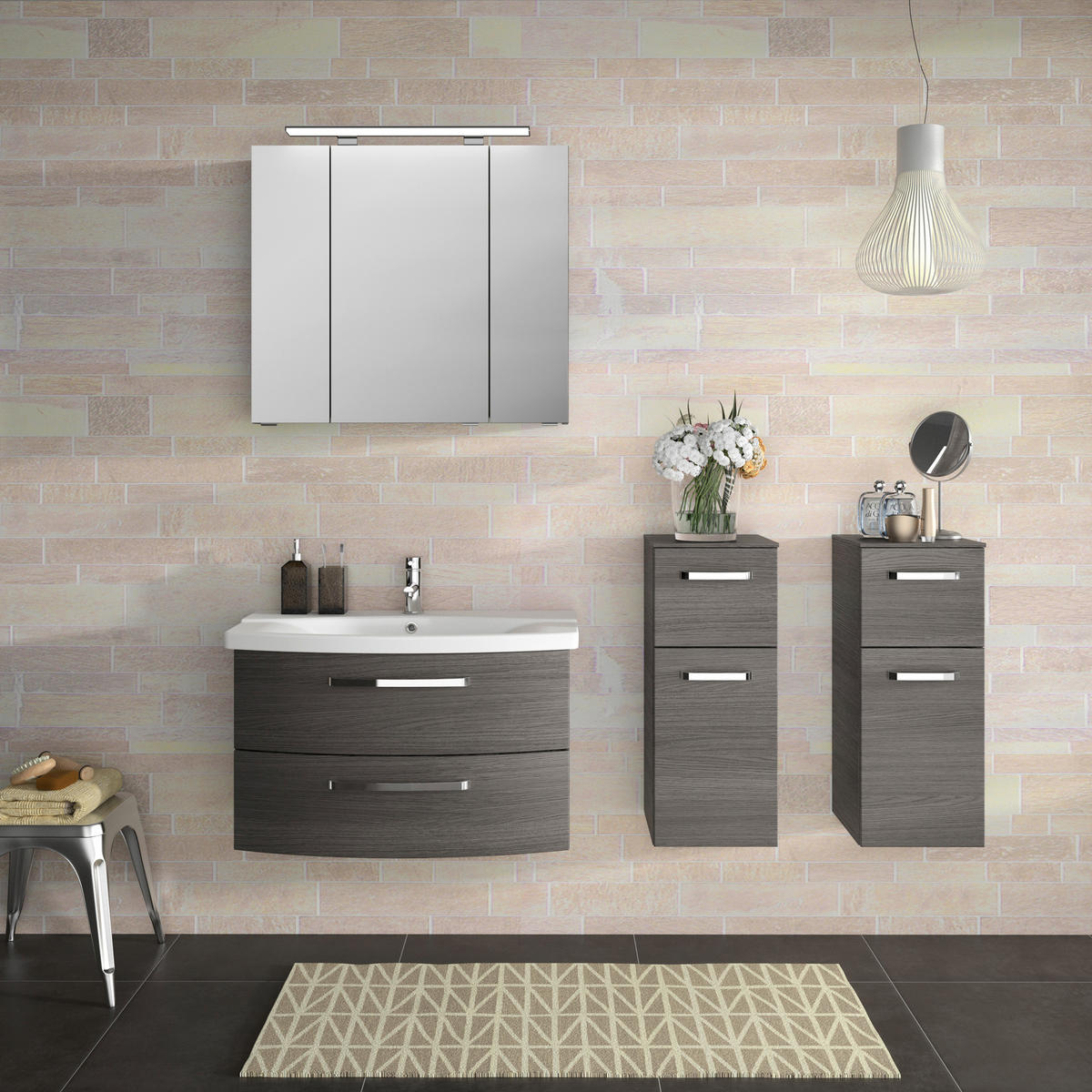 BADEZIMMER 3-teilig  in 84 cm  - Chromfarben/Graphitfarben, MODERN, Glas/Keramik (84cm) - Sadena