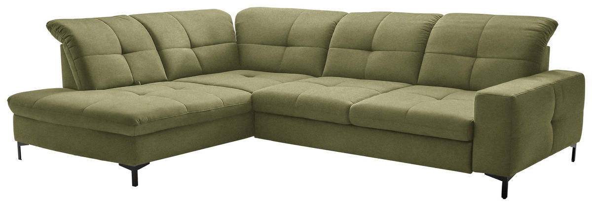 ECKSOFA in Chenille Olivgrün  240/308 cm  - Schwarz/Olivgrün, Design, Textil/Metall (240/308cm) - Xora