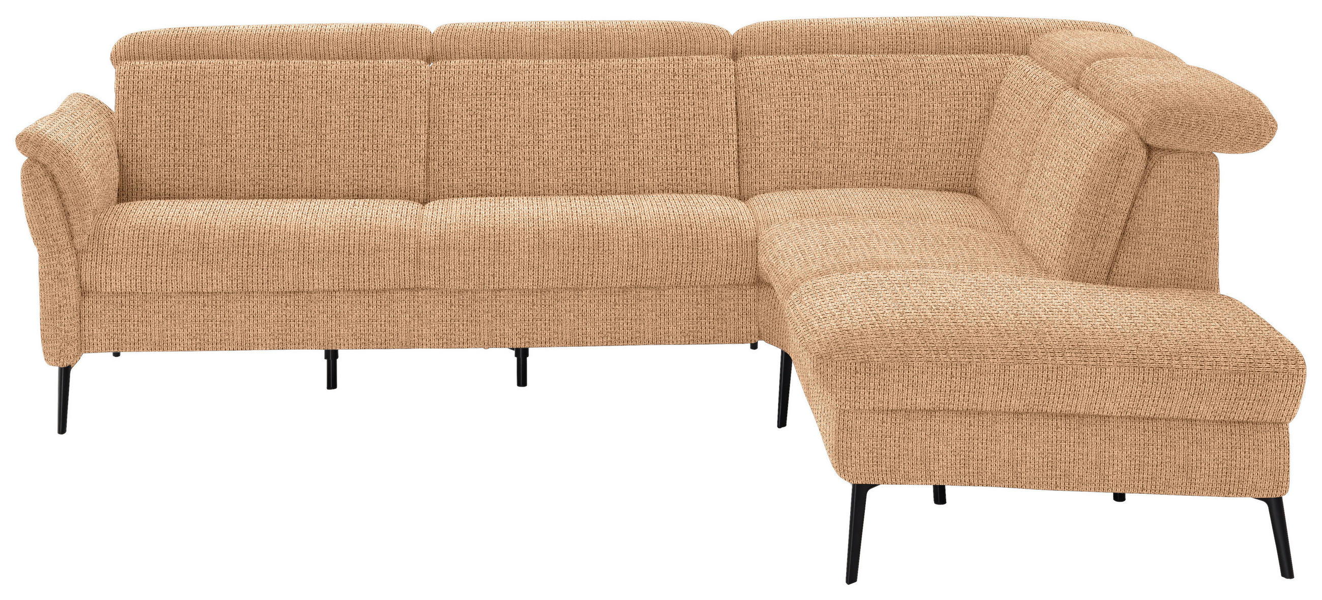 ECKSOFA in Struktur Cognac  - Cognac/Schwarz, Modern, Textil/Metall (275/235cm) - Cantus