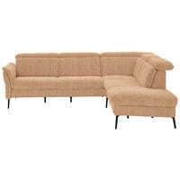 ECKSOFA in Struktur Cognac  - Cognac/Schwarz, Modern, Textil/Metall (275/235cm) - Cantus
