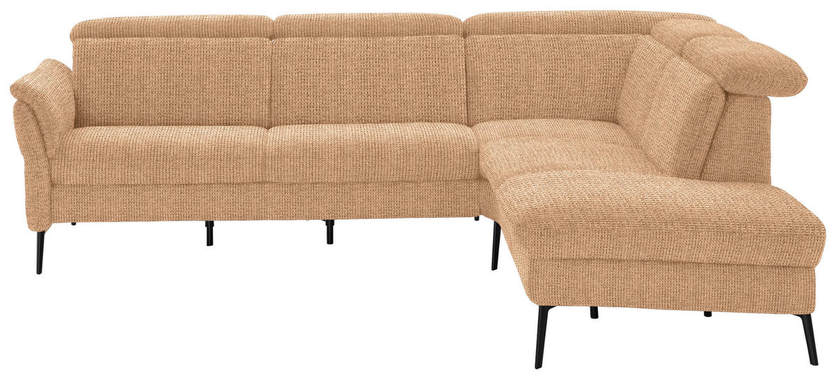 ECKSOFA in Struktur Cognac  - Cognac/Schwarz, Modern, Textil/Metall (275/235cm) - Cantus