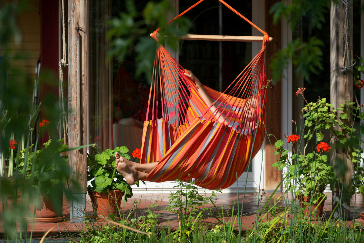 HÄNGESESSEL comfort outdoor 110/160/180 cm  - Gelb/Rot, LIFESTYLE, Holz/Textil (110/160/180cm) - La Siesta