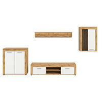 DNEVNI REGAL,  hrast wotan  - hrast wotan/srebrne barve, Design, umetna masa/steklo (330/169/35cm) - MID.YOU