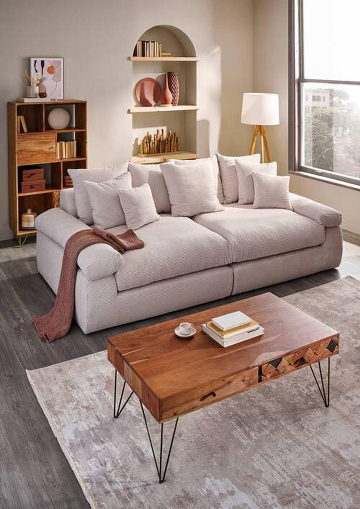 BIGSOFA Cord Naturfarben  - Schwarz/Naturfarben, Design, Kunststoff/Textil (260/90/140cm) - Ambia Home