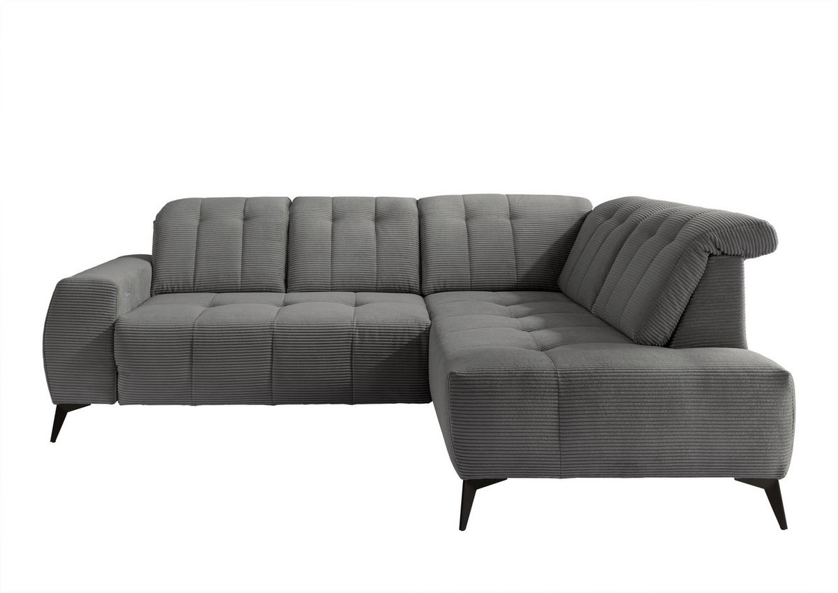 ECKSOFA Grau Cord  - Schwarz/Grau, MODERN, Textil/Metall (261/200cm) - Livetastic